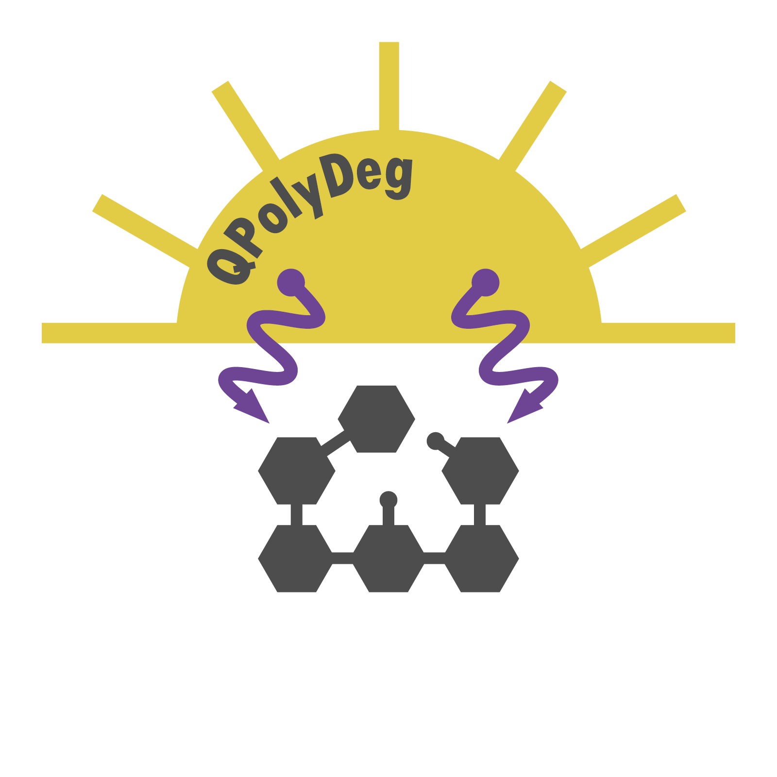 Eine schematische Darstellung der UV-Strahlung der Sonne, die auf eine Polymerstruktur trifft