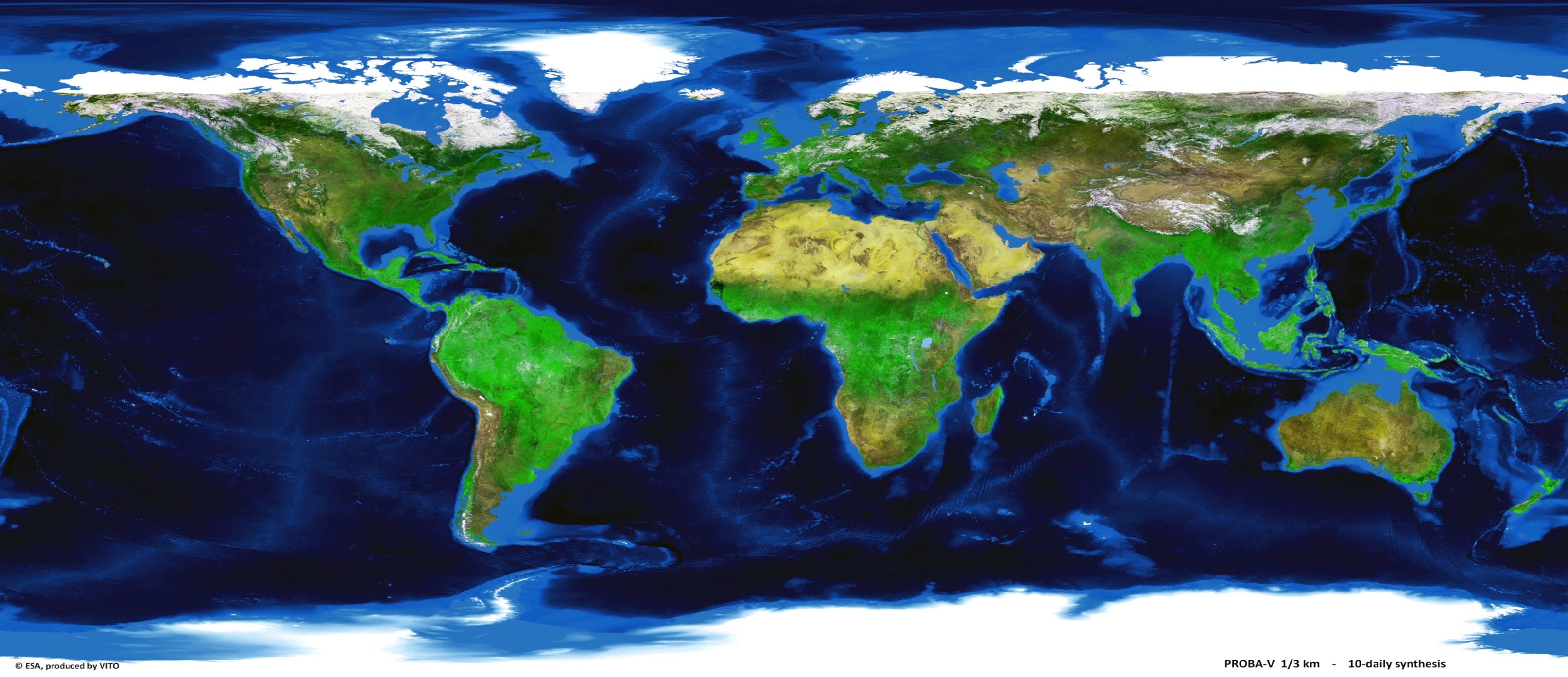 Weltkarte erstellt aus den Daten von Proba-V