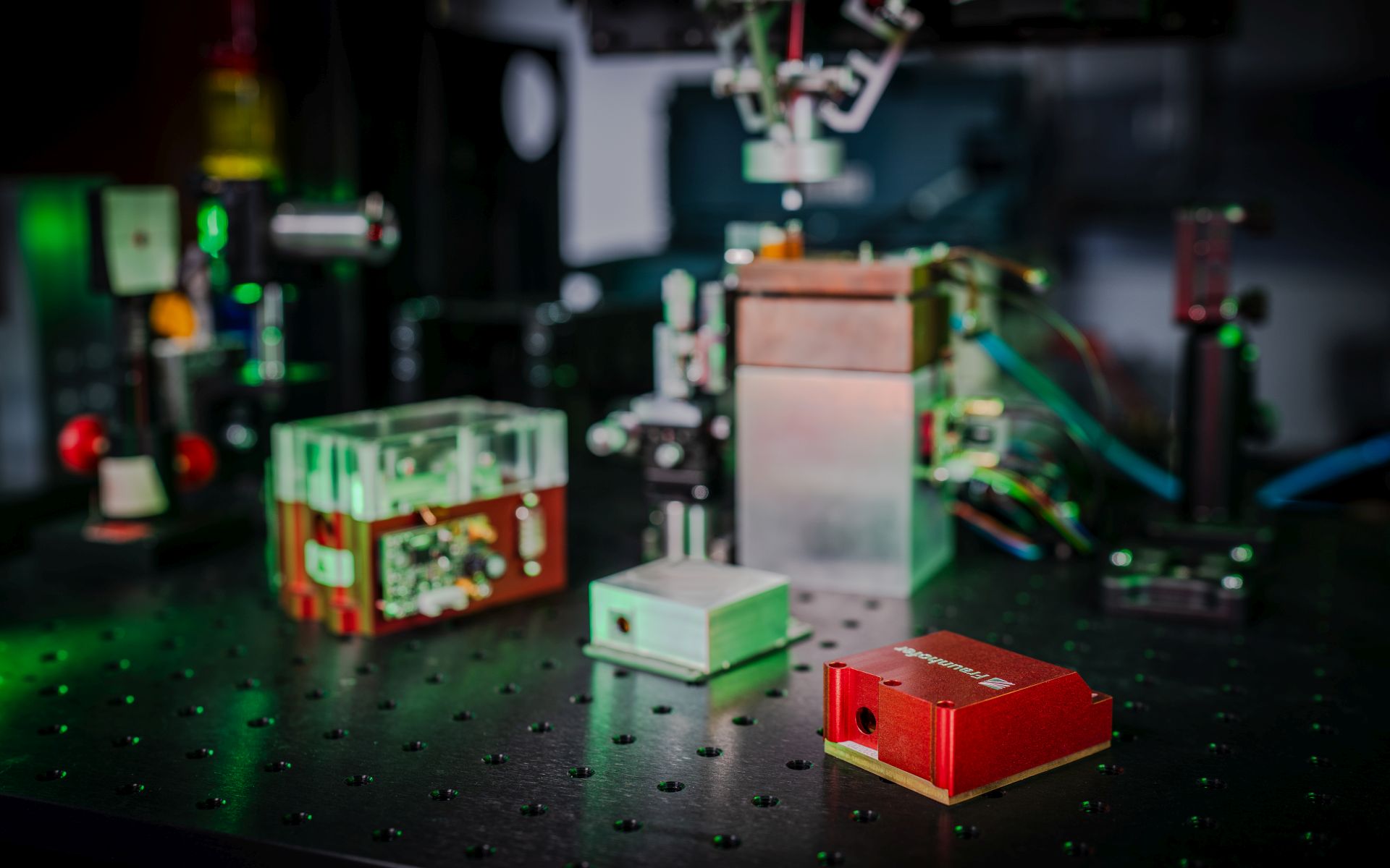 Laser modules in a darkened laboratory