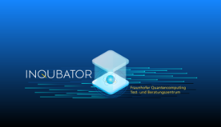 Key Visual des Projekts INQUBATOR das einen Quantencomputing-Prozessor abstrakt darstellt zusammen mit dem Schriftzug "INQUBATOR - Fraunhofer Quantencomputing Test- und Beratungszentrum"